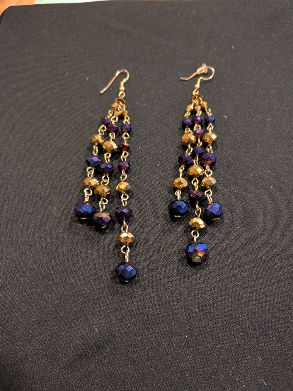 B#2: Gold and Iridescent Purple Beaded Drop Earrings 4.5" - Women Jewelry